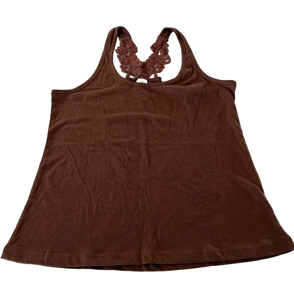 Brown Knit Tank Top with Lace Racer Back Woman Size Small